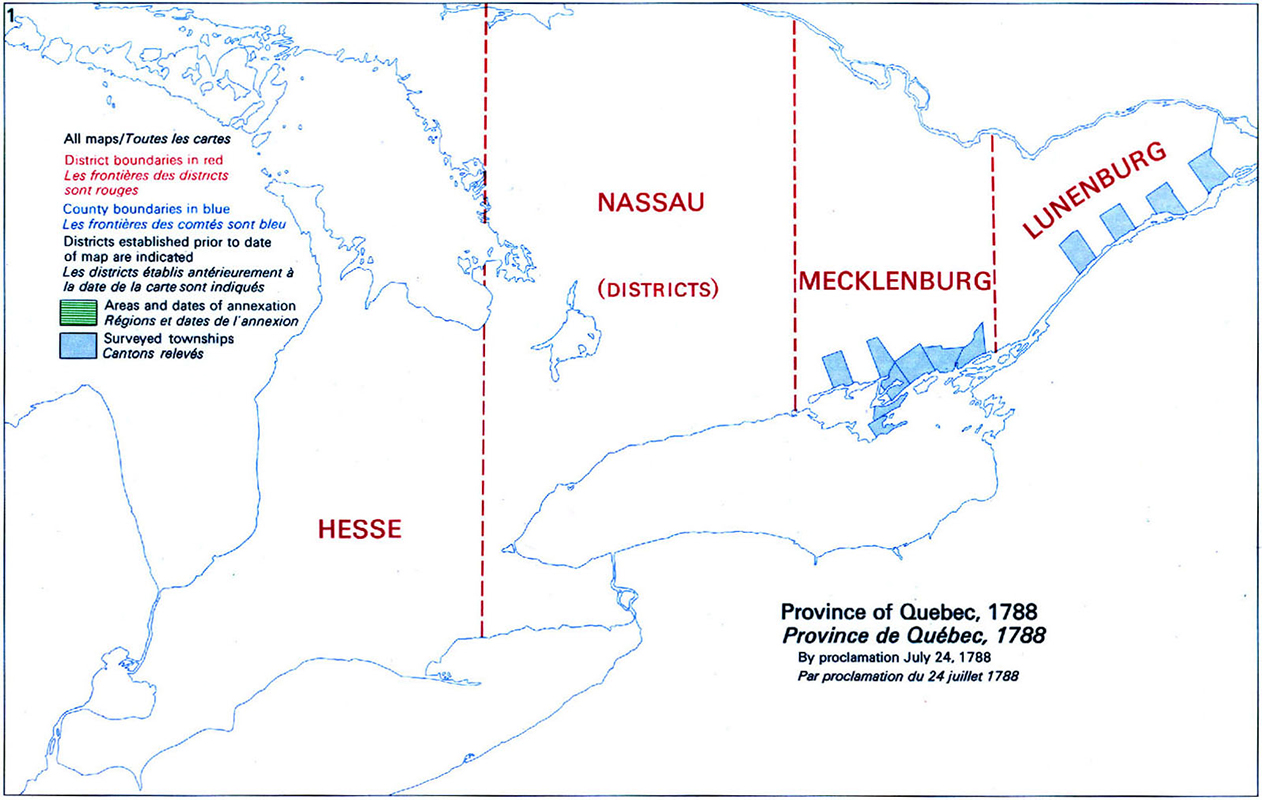 Divisions of Province of Quebec, 1788 in the region of the future Upper Canada